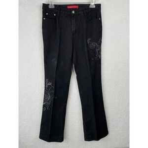 Cosmopolitan Jeanswear Womens 8 Black Embroidered Floral Straight Leg Jeans